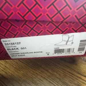 Tory Burch black shearling booties Loriner suede 8 Uggs warm fur zipper